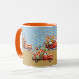 Mug avec Camions rouges & Fleurs