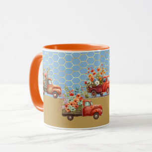Mug avec Camions rouges & Fleurs