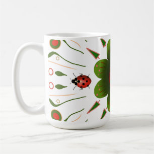 Mug avec design coccinelle, rouge & vert sur blanc