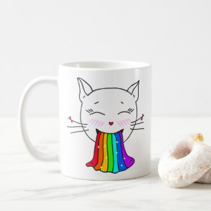Mug avec kawaii mignon chat avec arc-en-ciel.