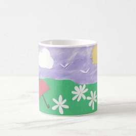 Mug avec la nature Scène de l'herbe verte et des m