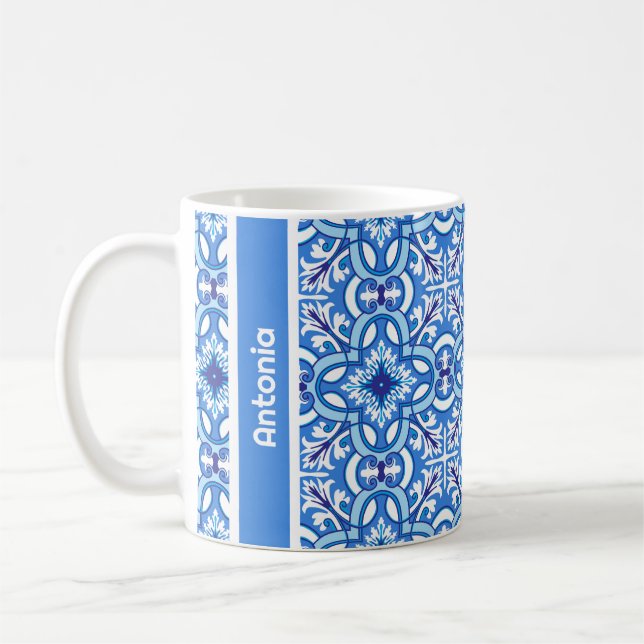 Mug Avec le nom 🤍 💙 Blanc et bleu Porto Azulejos (Gauche)