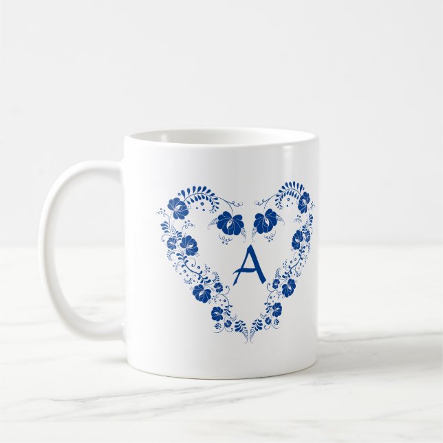 Mug Avec Monogramme Et Symbole Coeur Bleu (Gauche)