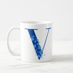 Mug avec Monogramme Floral Lettre V