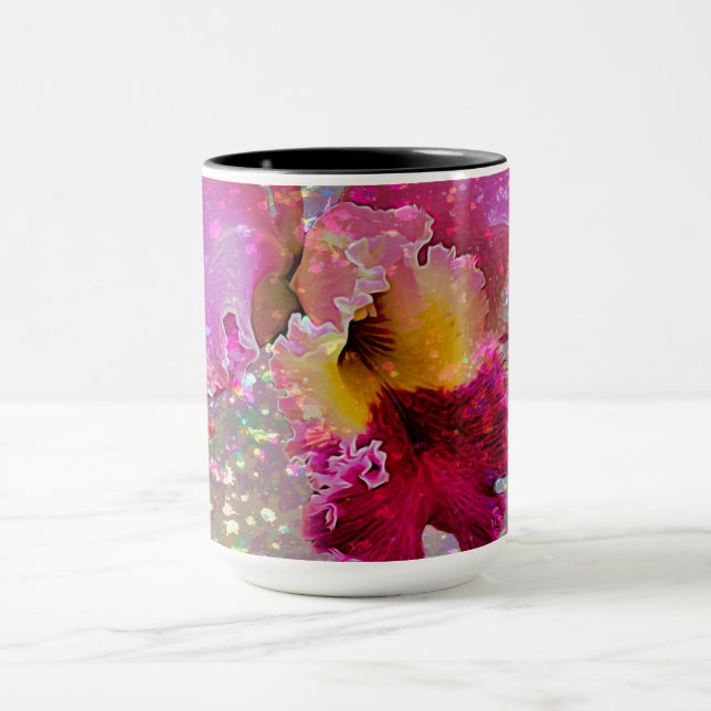Mug avec orchidée rayée de peinture (Centre)