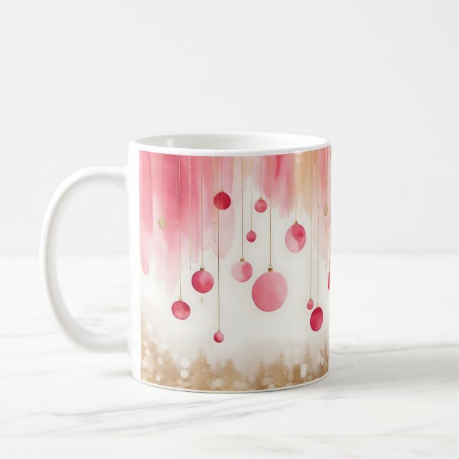 Mug avec sapin de Noël et ornement à l'aquarelle (Gauche)