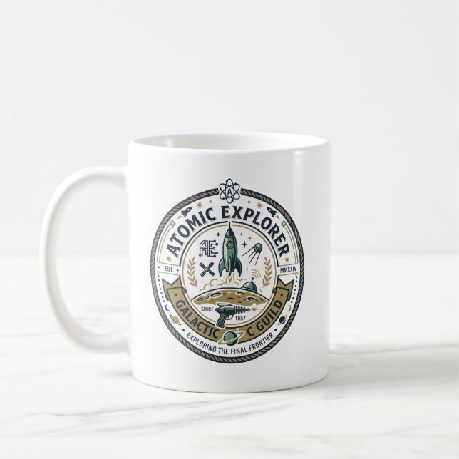 Mug Aventure spatiale rétro - Badge de fusée classique (Gauche)