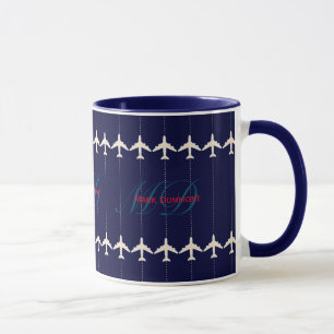 Mug avion de voyage avec ligne pointillée personnalisé