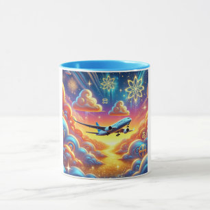 Mug Avion volant à travers un ciel coloré
