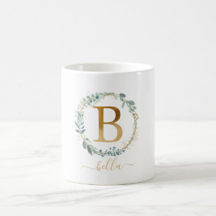Mug B monogramme, couronne feuilletée propre au client