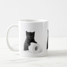 Mug Baby Black Kitten Guarding Toilet Paper Roll On