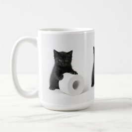 Mug Baby Black Kitten Guarding Toilet Paper Roll On