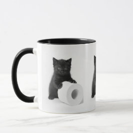 Mug Baby Black Kitten Guarding Toilet Paper Roll On