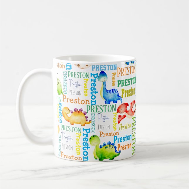 Mug Baby dinosaure nom de garçon personnalisé (Gauche)