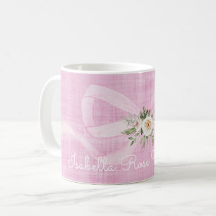 Mug Baby Girl Name Pastel Pink Ribbon Floral Sweet