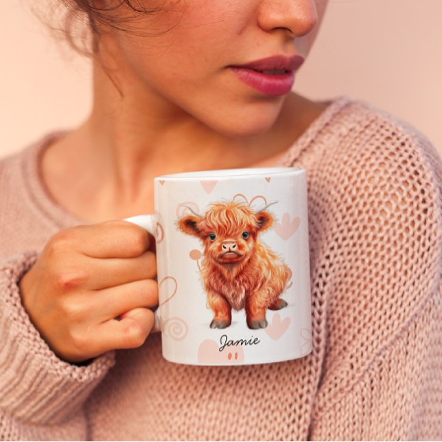 Mug Baby Highland Cow Nom personnalisé (Créateur téléchargé)