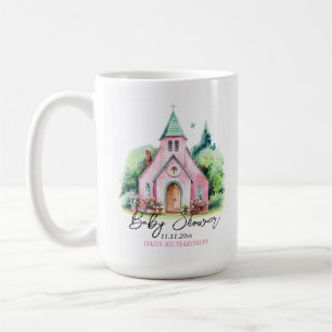 Mug Baby shower d'aquarelle fleurie de l'église rose