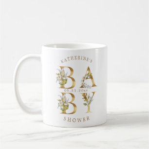 Mug baby shower monogramme or fleuri