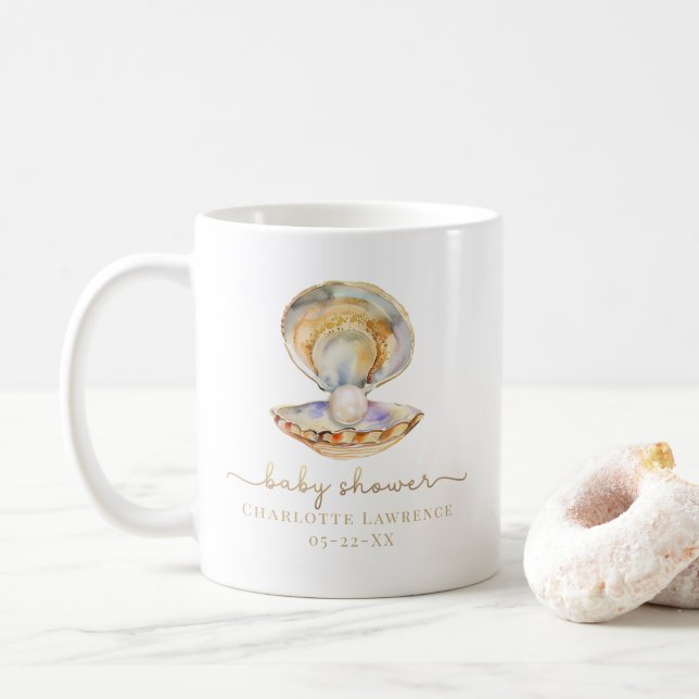 Mug Baby shower Watercolor Ocean Little Pearl (Avec donut)