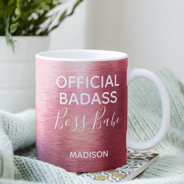 Mug Badass officiel Boss Babe Rose métallique Nom Or (Créateur téléchargé)