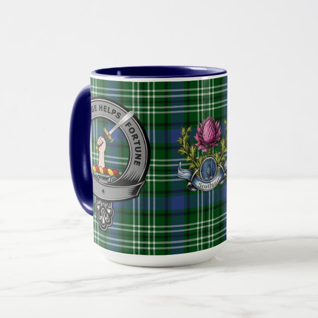 Mug Badge de clan noir & Tartan (Devant gauche)