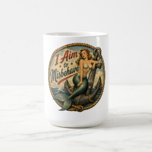 Mug Badge Rétro Mermaid Je Vise à Mal Me Conduire