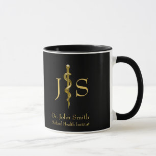 Mug Bague d'Asclepius Médicale Classy Gold sur Noir