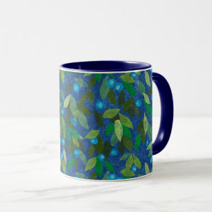 Mug Baies Bleues Motif Floral Minimal Papier Collage