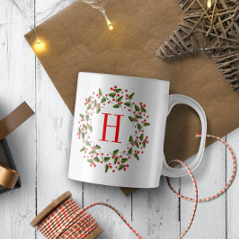 Mug Baies de Noël rouges et couronne de feuillage d'hi