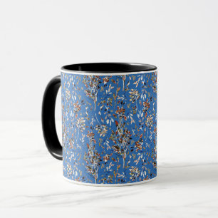 Mug Baies feuilles Aquarelle Bleu Motif Floral