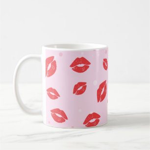 Mug Baisers rouge à lèvres sur Motif Arrière - plan ro