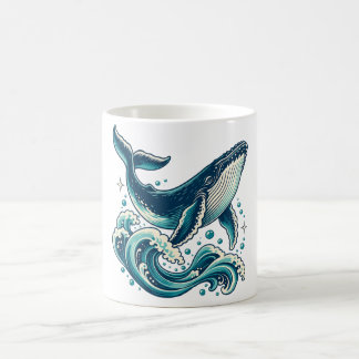 Mug Baleine à bosse avec des vagues d'océan sarcelle