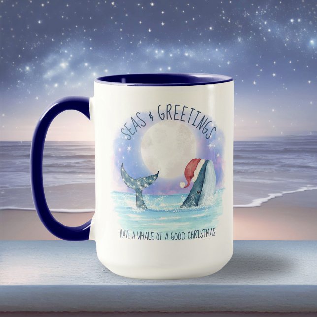 Mug Baleine Père Noël Mer Nautique Aquarelle Noël (Créateur téléchargé)