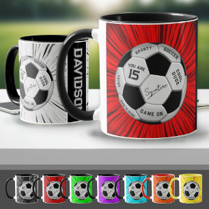 Mug Balle de football personnalisée rouge Anniversaire
