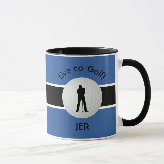 Mug Balle de golf vivante Golfeur Figure Monogramme no (Droite)