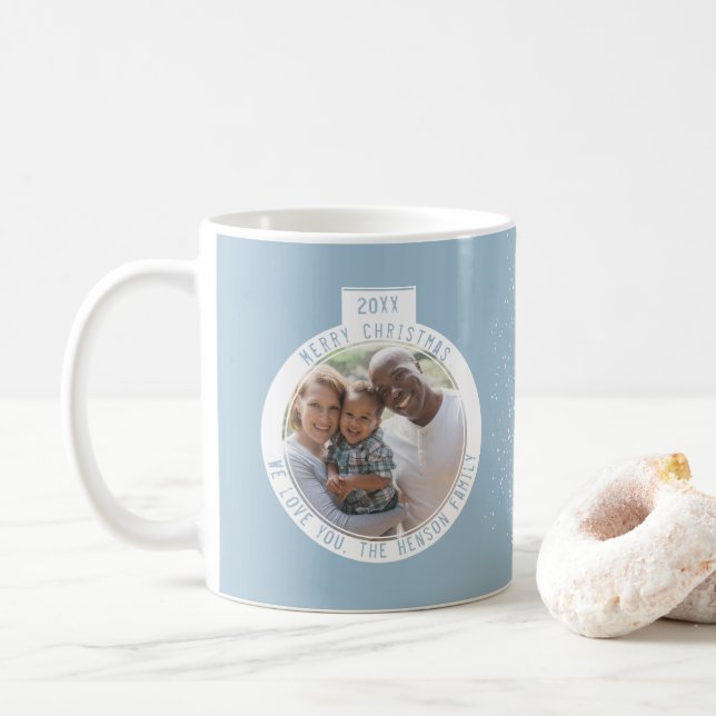 Mug Balle de Noël Pastel Bleu Photo Holiday (Avec donut)