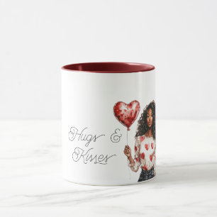 Mug Ballon Cœur Rouge Fille Noire Saint-Valentin Câlin