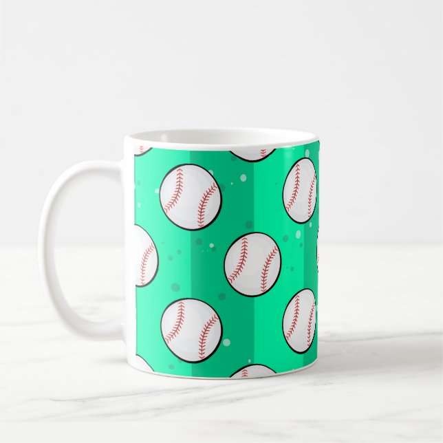 Mug Ballons de baseball - Motif sans couture sur Aqua  (Gauche)