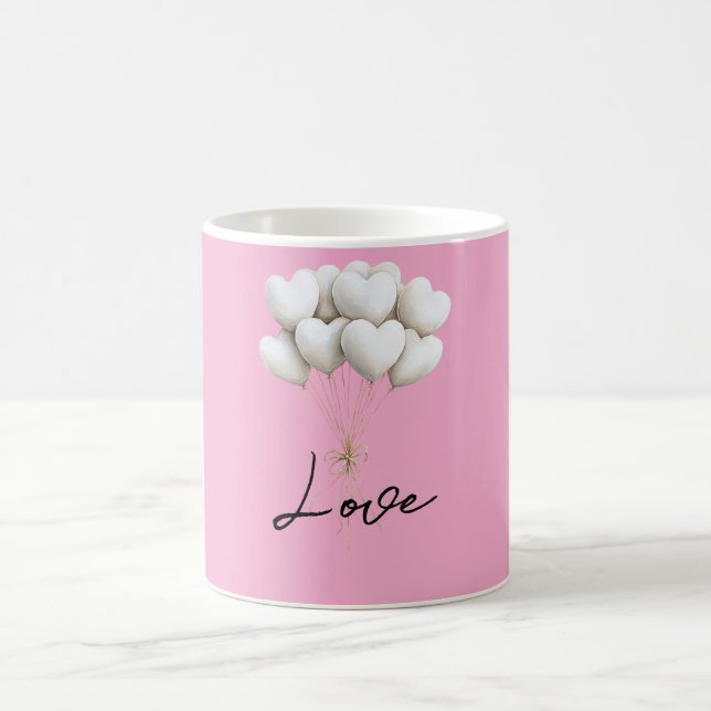 Mug Ballons de Coeur Blanc Rose Aimer (Centre)