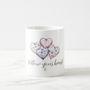 Mug Balloons en forme de cœur floral rose lavande viol