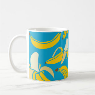 Mug Bananes jaunes, motif arrière - plan bleu
