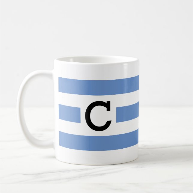 Mug Bande blanche bleu clair moderne monogrammée (Gauche)