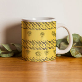 Mug Bande bleue élégante et fleurs noires sur jaune