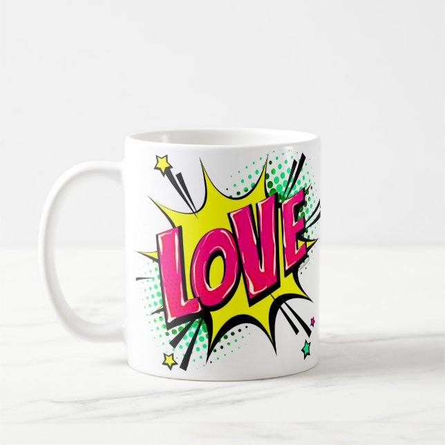 Mug Bande dessinée Pop Art violet Jaune Amour Nouveaut (Gauche)
