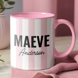 Mug Bande rose et blanc personnalisées moderne élégant