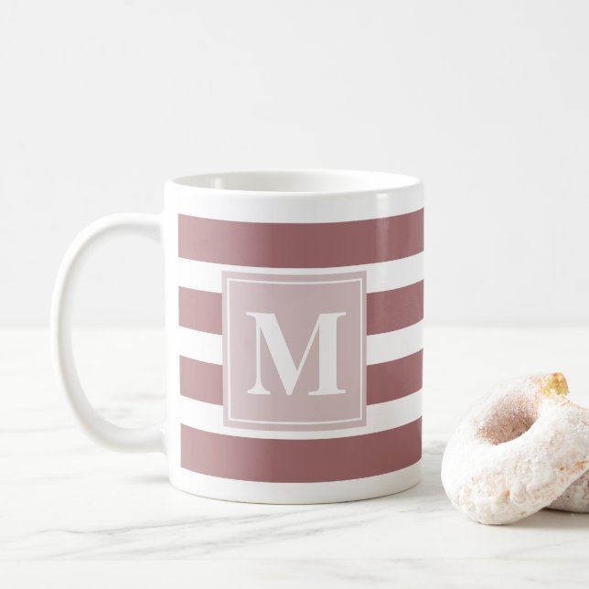 Mug Bande rouge et blanche moderne avec Monogramme (Avec donut)