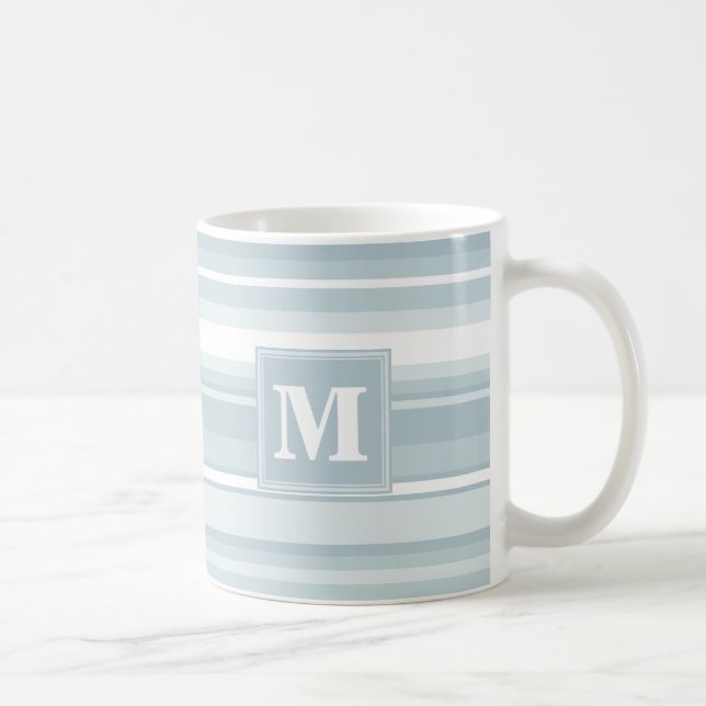 Mug Bandes bleu glace monogramme (Droite)