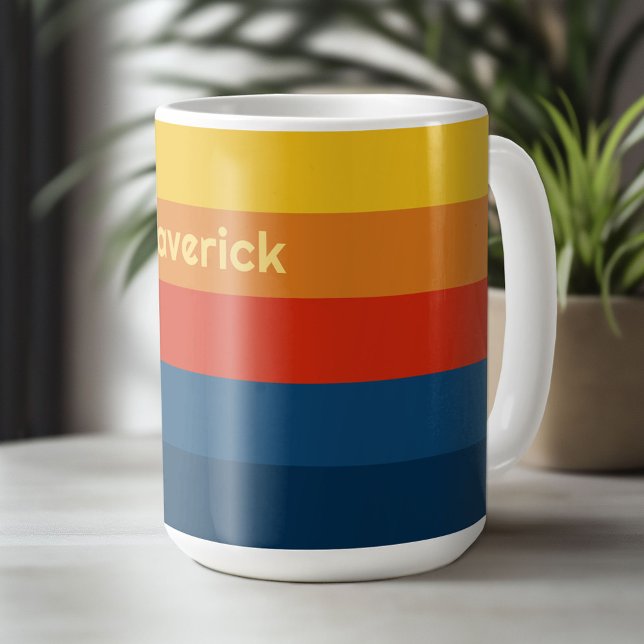 Mug Bandes de coucher de soleil rétroactives avec nom  (Custom Mug - Personalize with Your Name or Initials)