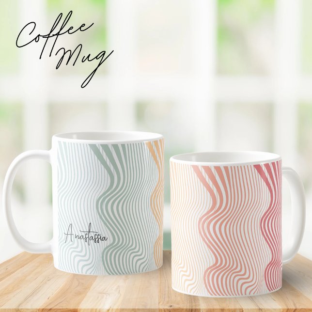 Mug Bandes de couleur ondulée avec votre NOM | élégant (Créateur téléchargé)