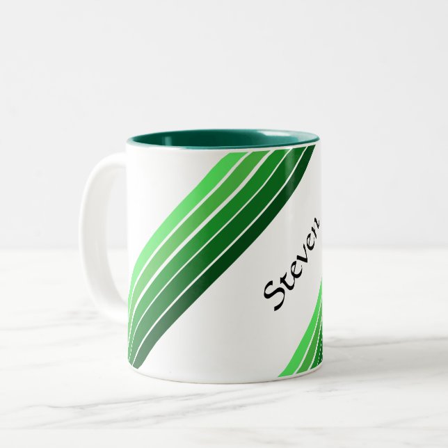 Mug - Bandes diagonales vertes avec nom (Devant gauche)